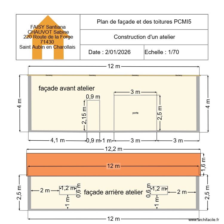 plan des fa&ccedil;ades et des toitures atelier 2. Plan de 0 pièce et 0 m2
