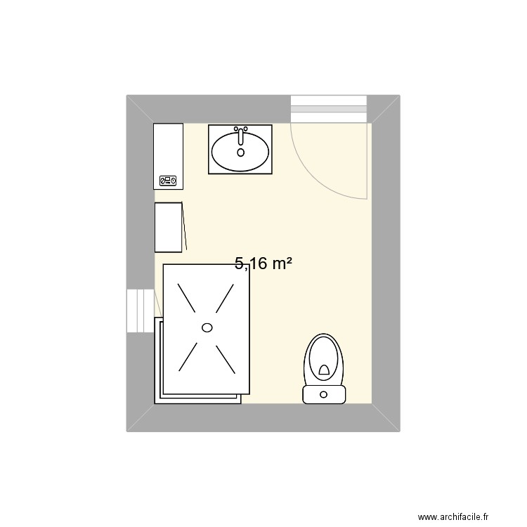 sdb fontaine. Plan de 1 pièce et 5 m2