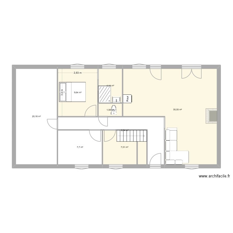 MAISON 2. Plan de 8 pièces et 96 m2
