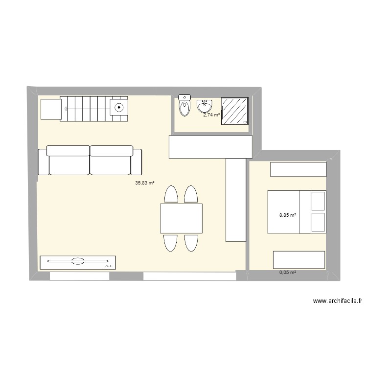 plan pointe ESCALIER PRATIQUE 4. Plan de 4 pièces et 51 m2