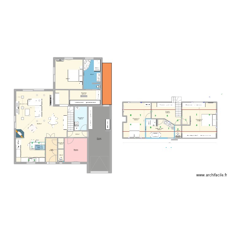 maison modif dressing momo extension. Plan de 18 pièces et 199 m2