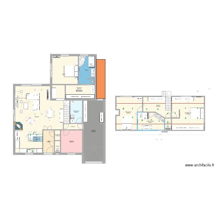 maison modif dressing momo extension. Plan de 19 pièces et 197 m2