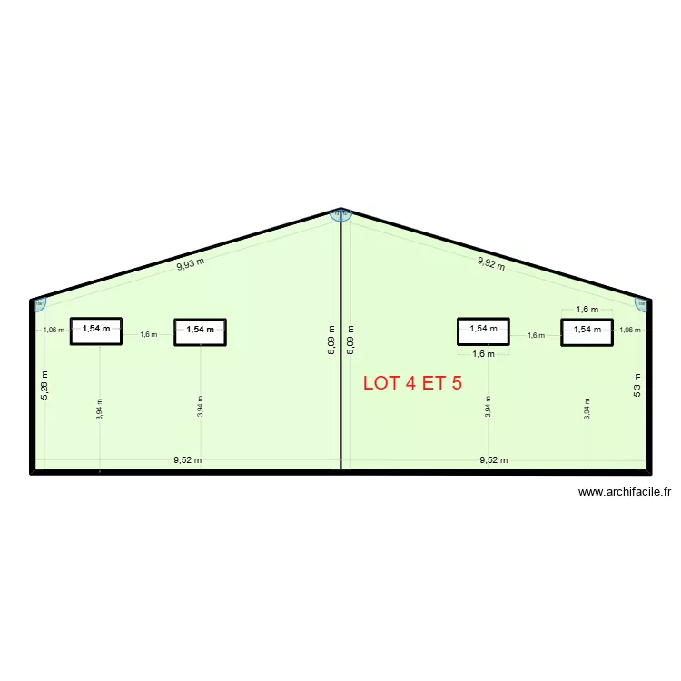 FACADE EST LOT 4 AVEC NOUVELLES FENETRES. Plan de 