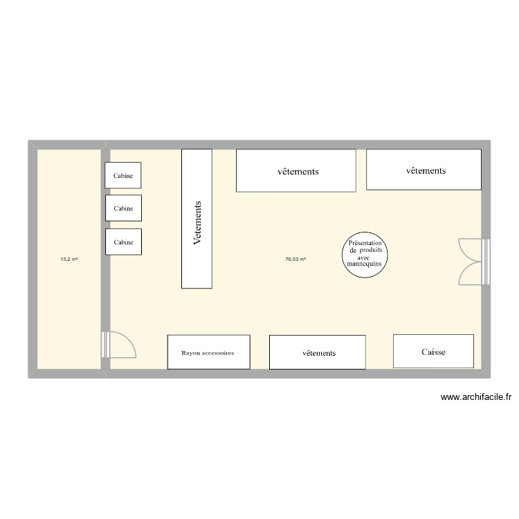 Plan de magasin - zones fonctionnelle et circulation. Plan de 0 pièce et 0 m2