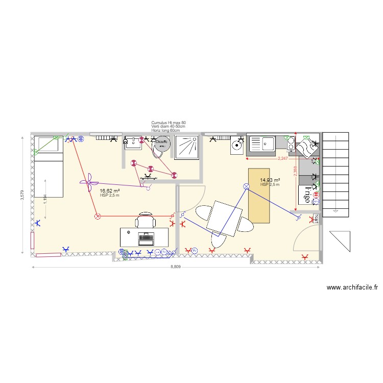 Studio Infir v3. Plan de 2 pièces et 32 m2