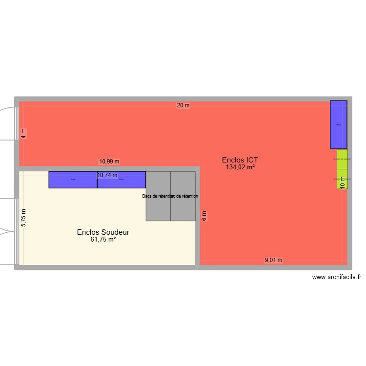 SP Enclos soudeurs. Plan de 2 pièces et 196 m2