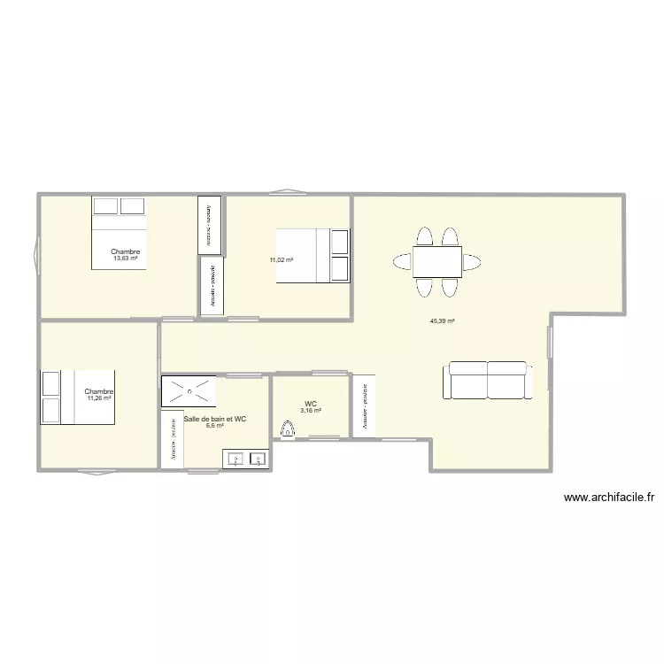 maison parents 2. Plan de 6  et 91 m²