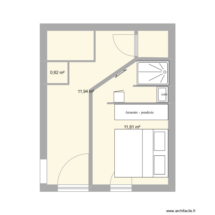 Entr&eacute; + chambre. Plan de 0 pièce et 0 m2
