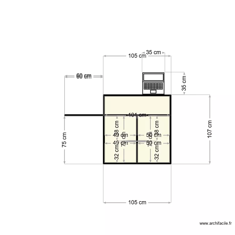 COMPTOIR. Plan de 3 pièces et 1 m²