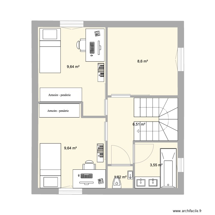 2eme etage. Plan de 6 pièces et 39 m2