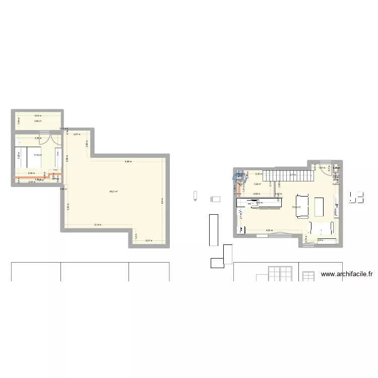 appartement t2. Plan de 8  et 107 m²