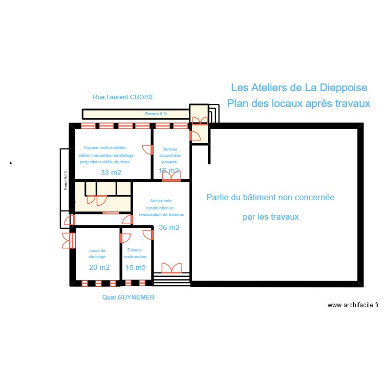 Atelier la Dieppoise. Plan de 12 pièces et 65 m2