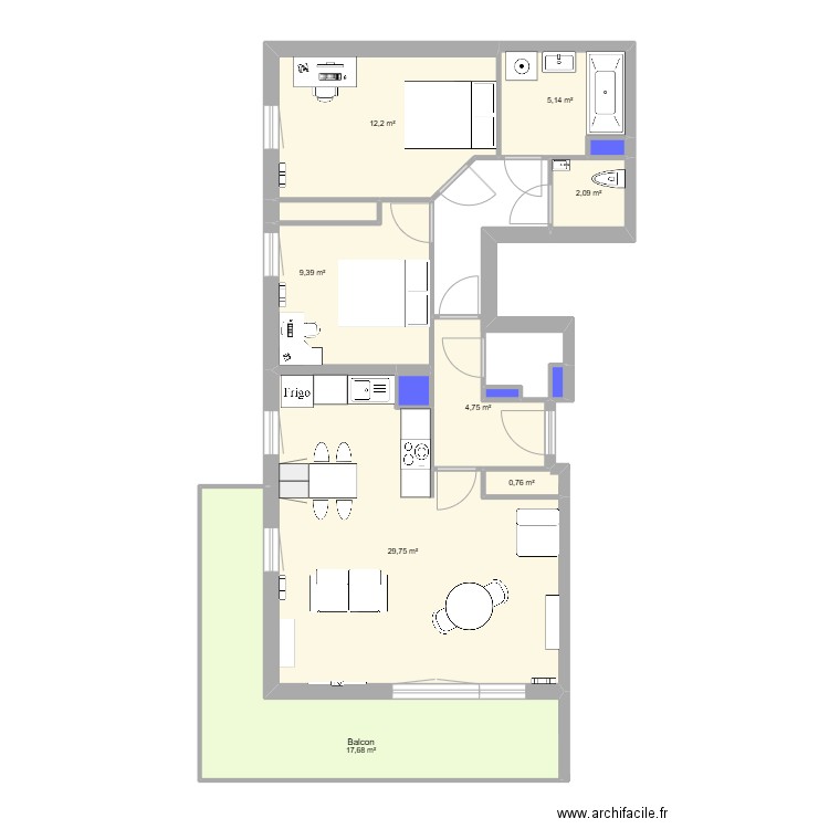 B52. Plan de 13 pièces et 84 m2