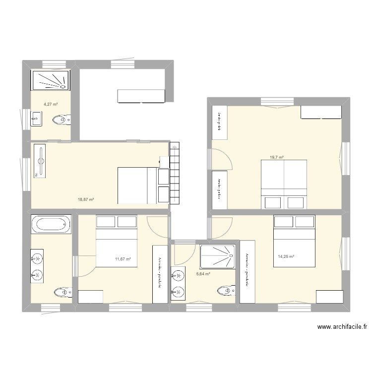 PROJET MAISON 13 AD. Plan de 6 pièces et 74 m2