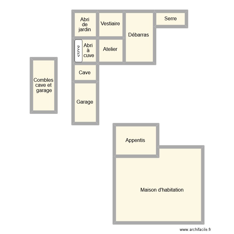 pestre dependa. Plan de 11 pièces et 105 m2