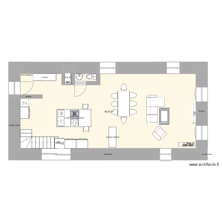 LANGUIDIC. Plan de 2 pièces et 61 m2