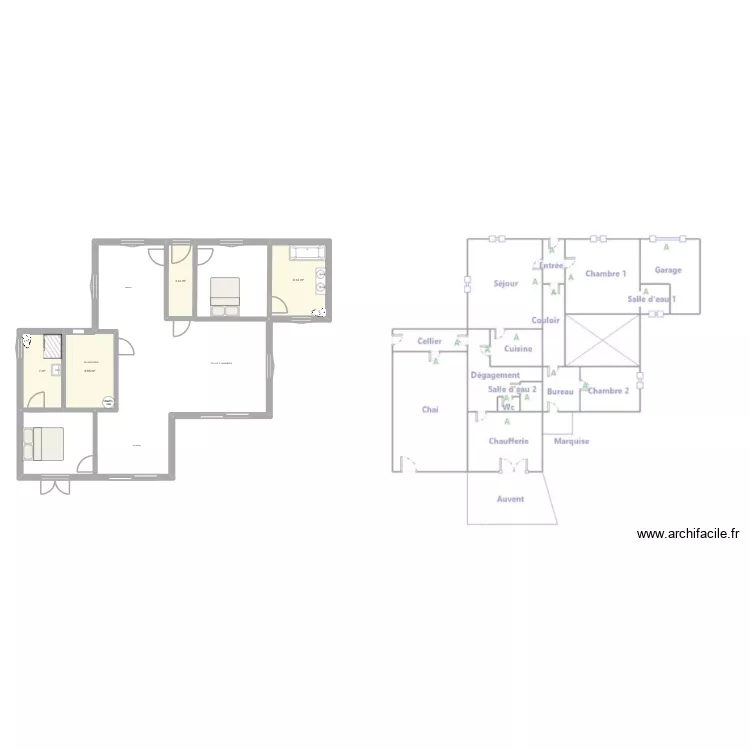 Maison bleue. Plan de 4 Pièces et 30 m²