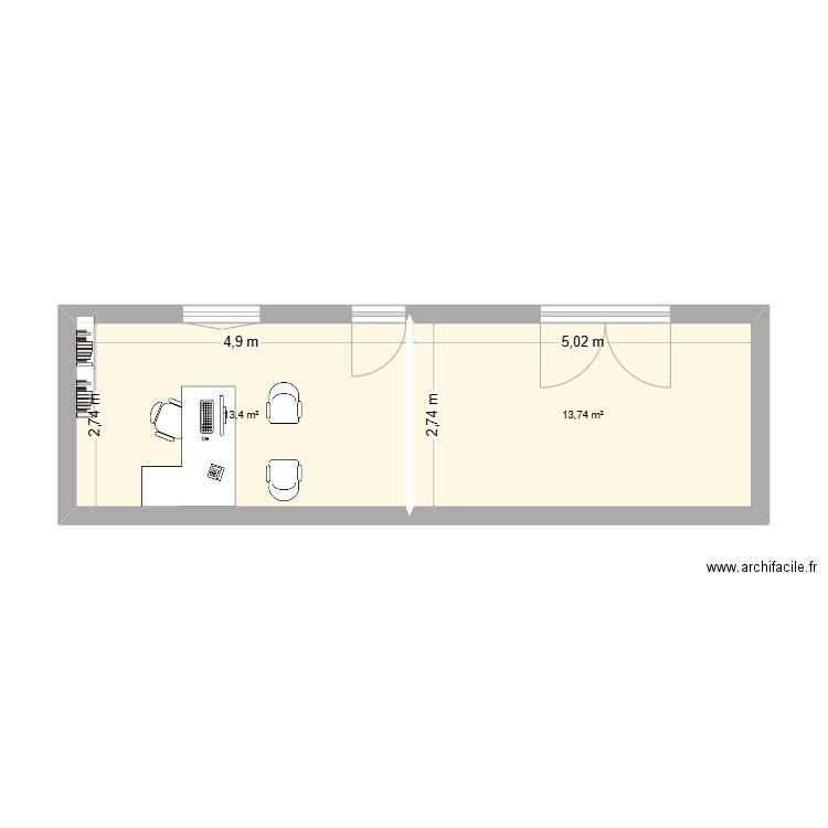 bureau. Plan de 2 pièces et 27 m2