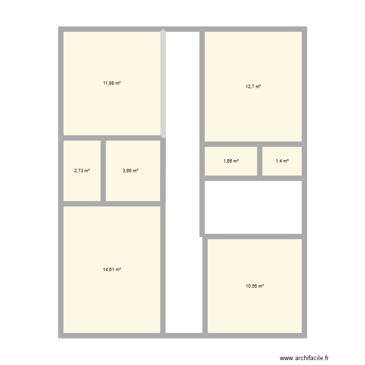 2e étage. Plan de 8 pièces et 60 m2