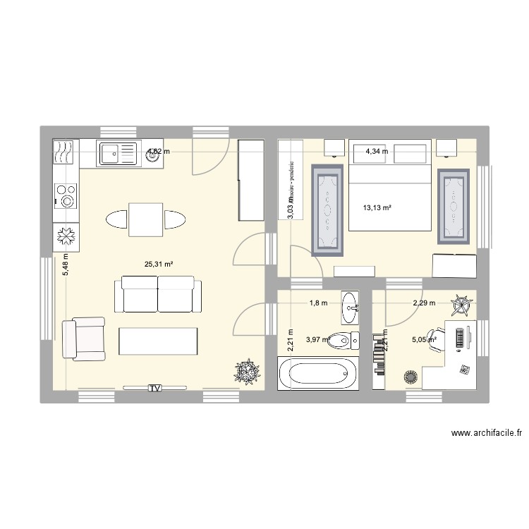 test. Plan de 4 pièces et 47 m2
