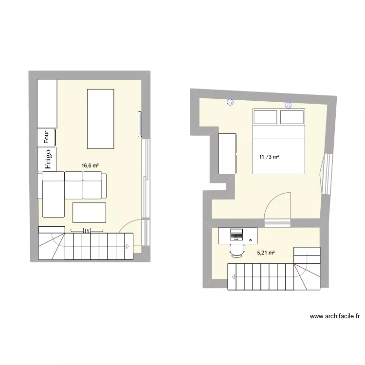 Appartement Chevreuse _ v7. Plan de 3  et 34 m²