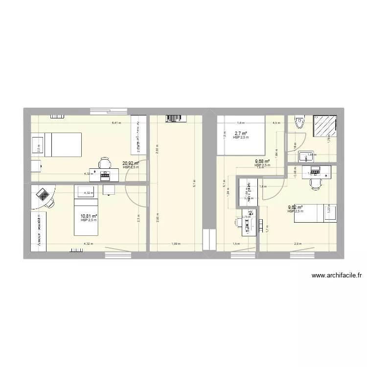 1er &eacute;tage. Plan de 5  et 56 m²