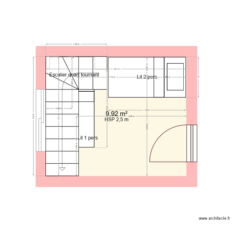 chambre enfant. Plan de 1 pièce et 10 m2
