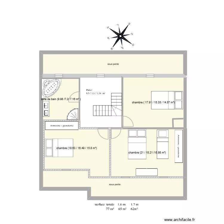 Ozoir la Ferri&egrave;re  1er &eacute;tage 11/04/2026 3 surfaces. Plan de 6  et 98 m²