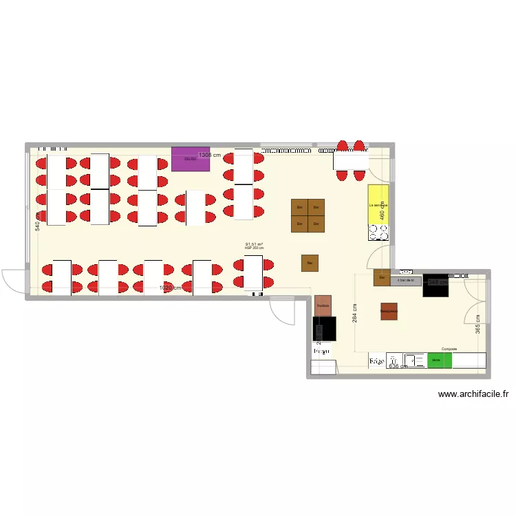 Caf&eacute;t&eacute;ria. Plan de 