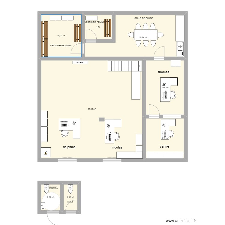 bureau. Plan de 8 pièces et 119 m2