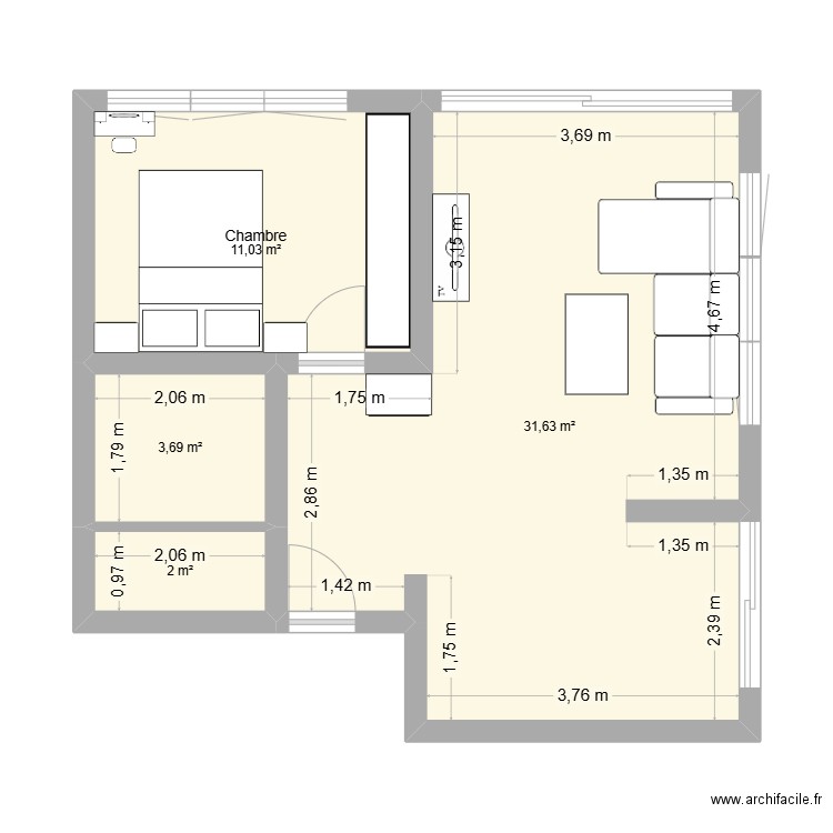 Appartement Bonneville. Plan de 4 pièces et 48 m2