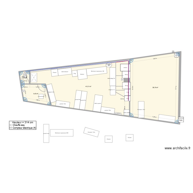 laverie merignac pressing poulet. Plan de 4 pièces et 91 m2