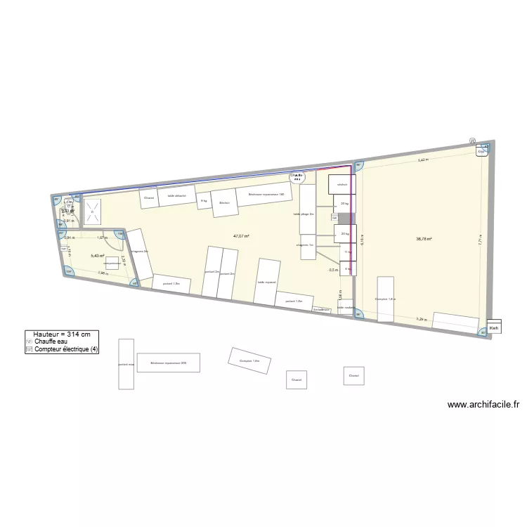 laverie merignac pressing poulet. Plan de 4 pièces et 91 m²