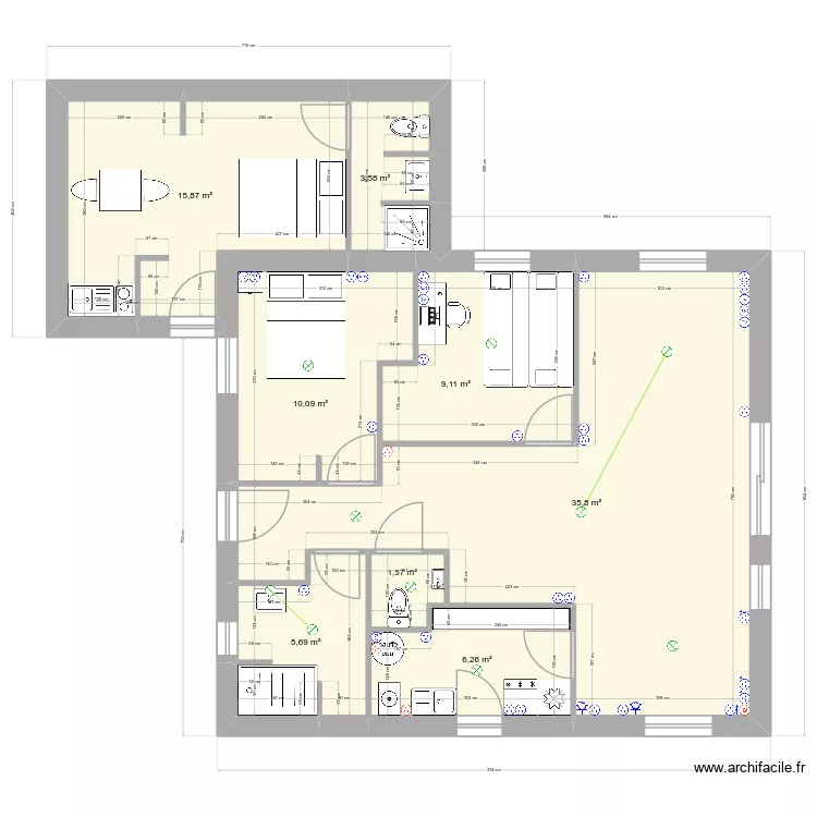 Isa_Extension.v2. Plan de 8 pièces et 88 m²