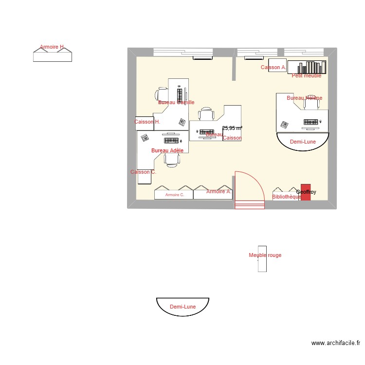 Bureau R&D. Plan de 1 pièce et 26 m2