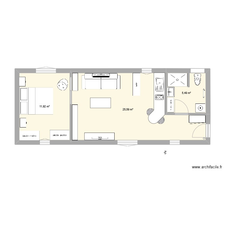 plan de masse 4. Plan de 3 pièces et 43 m2