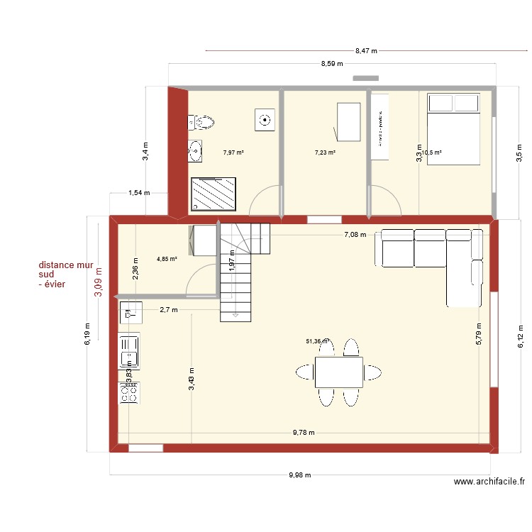 bodiguel 3 V3. Plan de 5 pièces et 82 m2