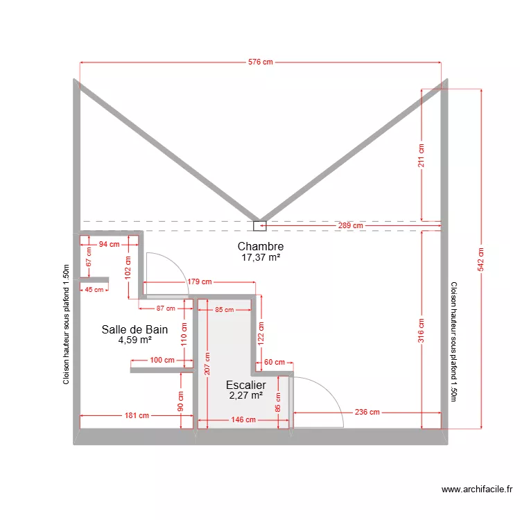 Plan d&eacute;finitif - C&ocirc;tes - Etage - Maison 60 Saint Louis. Plan de 