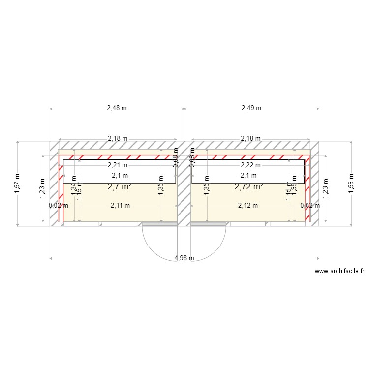 petit. Plan de 2 pièces et 5 m2