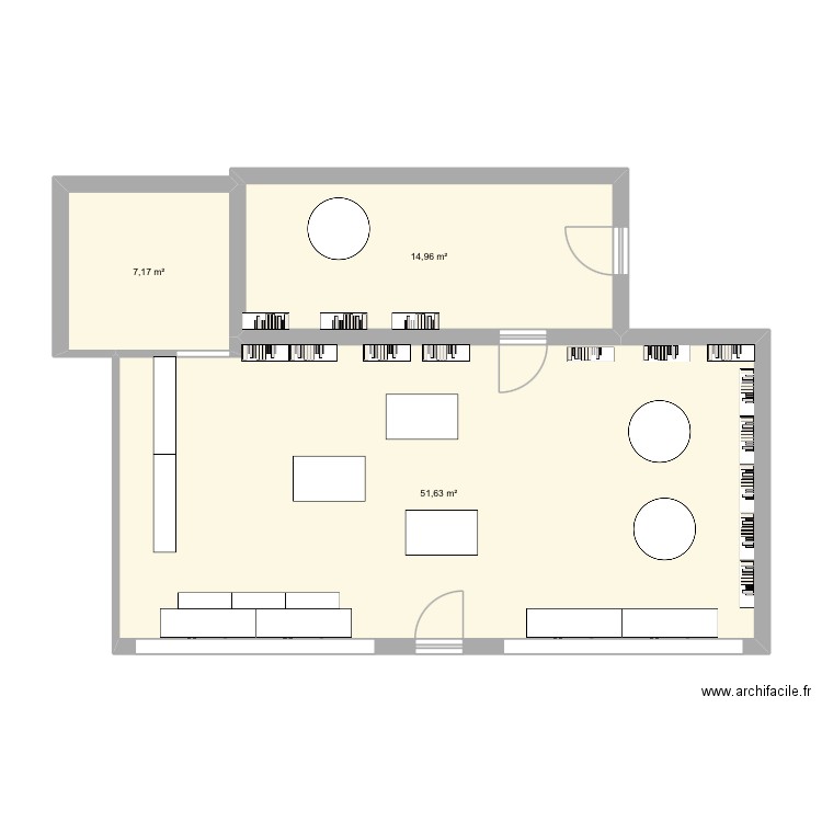 Libraire. Plan de 3 pièces et 74 m2