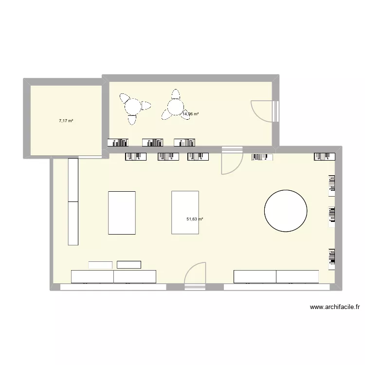 Libraire. Plan de 3  et 74 m²