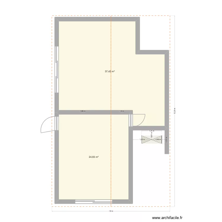Extension. Plan de 2  et 62 m²