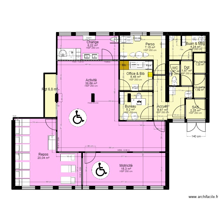 B92C16F2 projet v5 pmi . Plan de 15 pièces et 122 m2