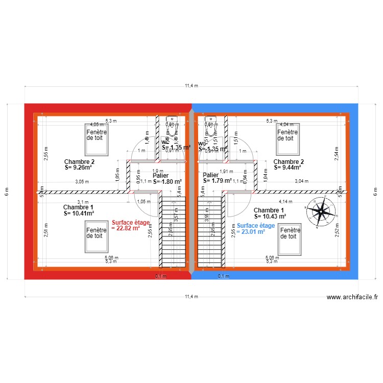 Plan loic etage. Plan de 8 pièces et 107 m2