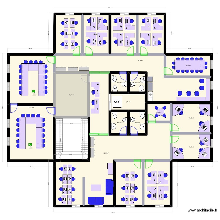Plan - Le Hub d'Abidjan - Option 1. Plan de 17 pièces et 373 m2