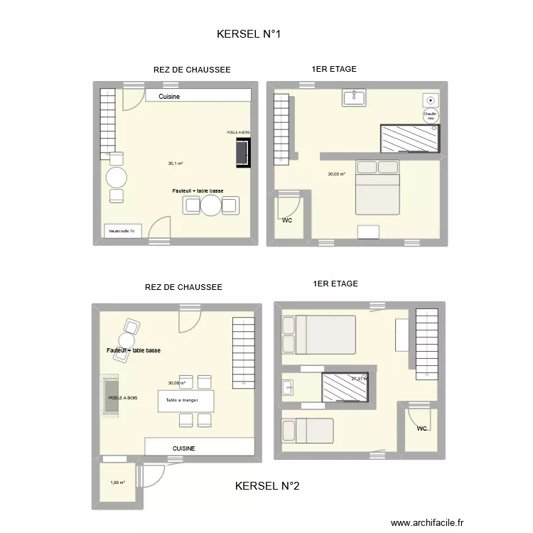 KERSEL N°1 et 2. Plan de 6 Pièces et 121 m² KERSEL N°1 et 2. Plan de 6 Pièces et 121 m²
