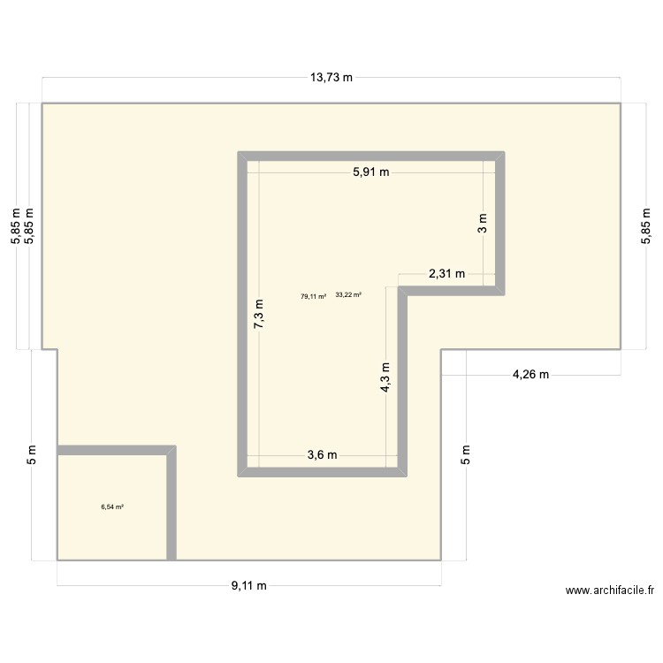 Surface des terrasse. Plan de 3 pièces et 158 m2