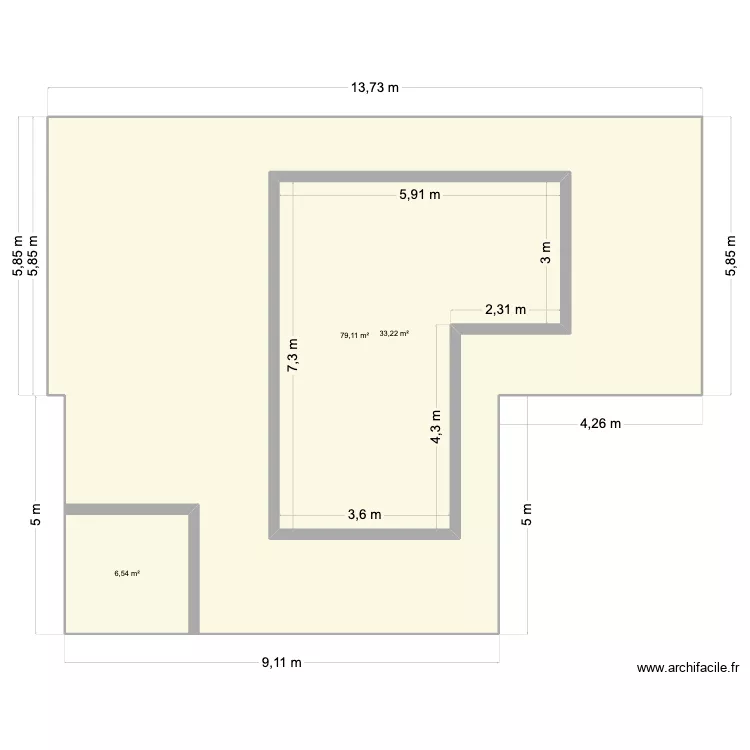 Surface des terrasse. Plan de 3 pièces et 158 m²
