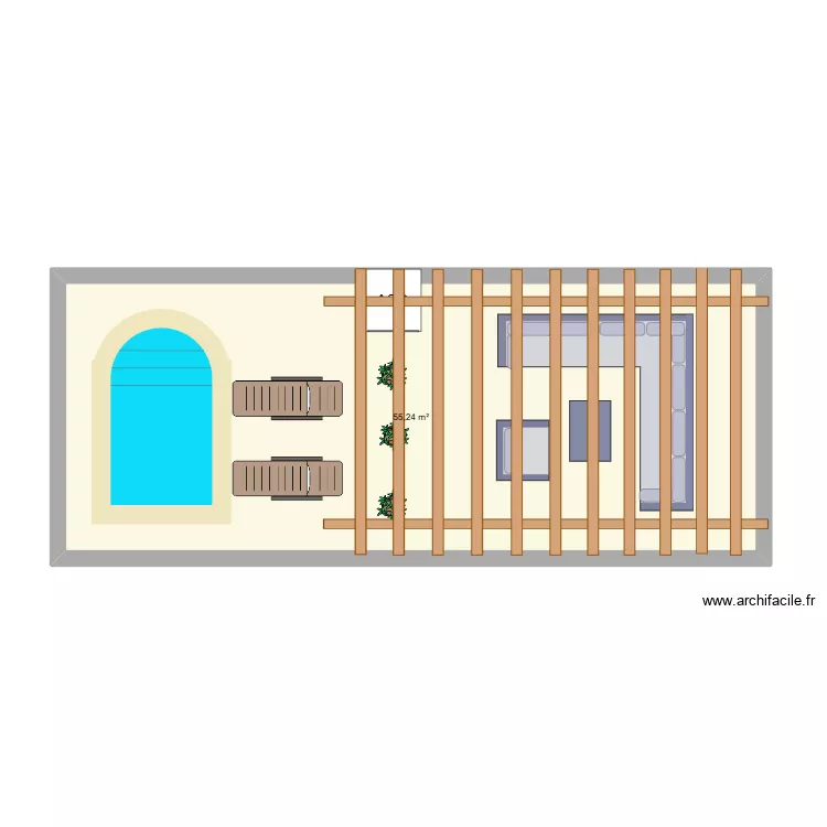 Terrasse. Plan de 1 et 55 m² Terrasse. Plan de 1 et 55 m²