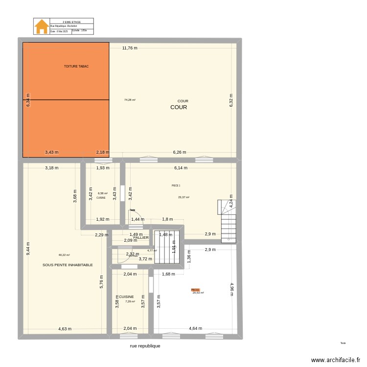 2e étagemodifié. Plan de 7 pièces et 177 m2